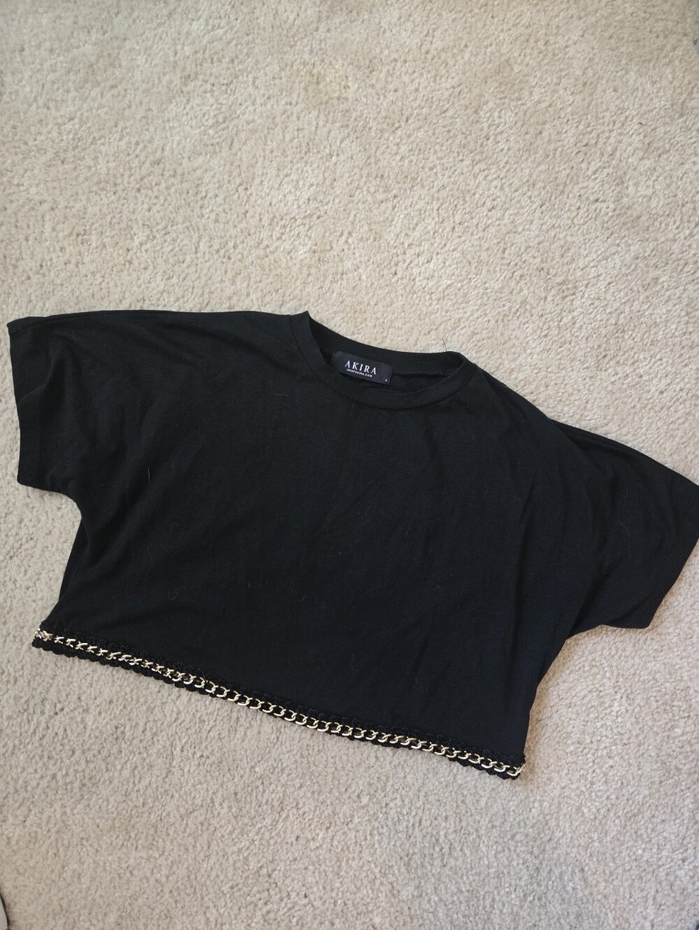 AKIRA Black Cropped Tee with Gold Chain Hem